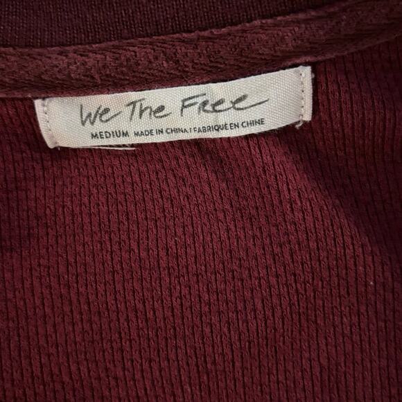 We the Free Size M Mikah Notch Neck Top Thermal Knit Wine Combo Long Sleeves - Picture 4 of 6